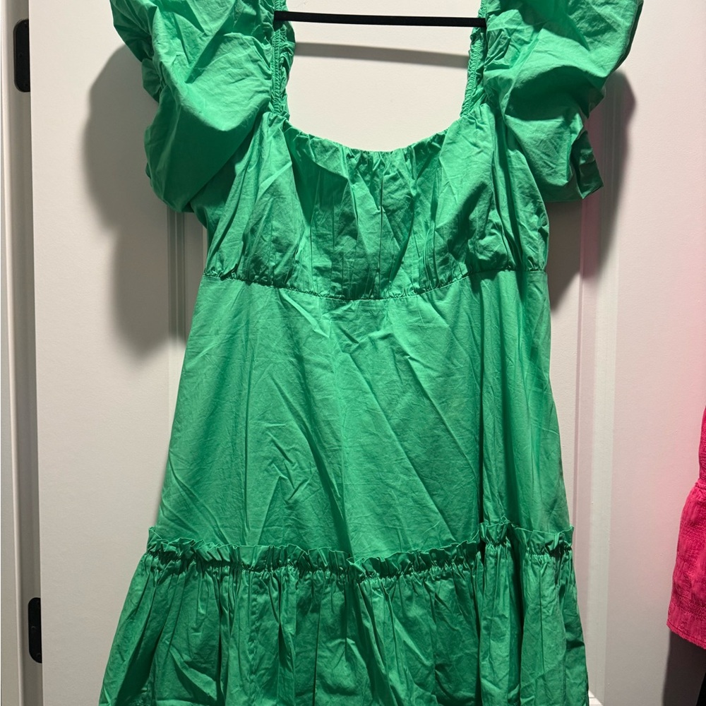 Lilly Pulitzer Emerald Green Puff-Sleeve Tiered Dress